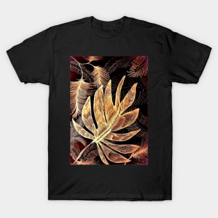 BLACK  GOLD TRICOLOUR TROPICAL LEAVES T-Shirt